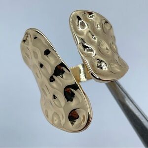 Gold Hammered Finish Open Cuff Ring Modern Sculptural Statement Size 7.5